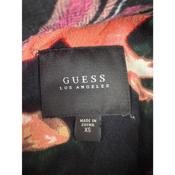 Guess Womens Size XS Plaid Floral Button Shirt Pink Black Long Sleeve Button - Picture 7 of 9